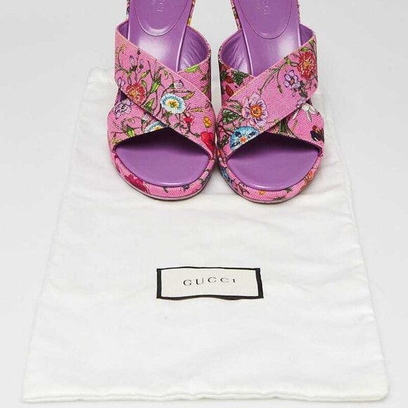 Gucci Purple Floral Canvas Open Toe Slide Heeled Sandals Size 3.5/34 - Picture 5 of 5